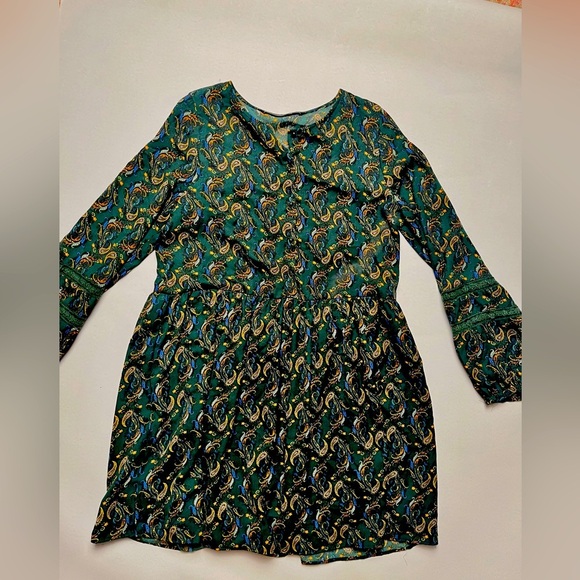 Zara Paisley Print Long-Sleeve Dress - Green & Blue - Picture 1 of 5